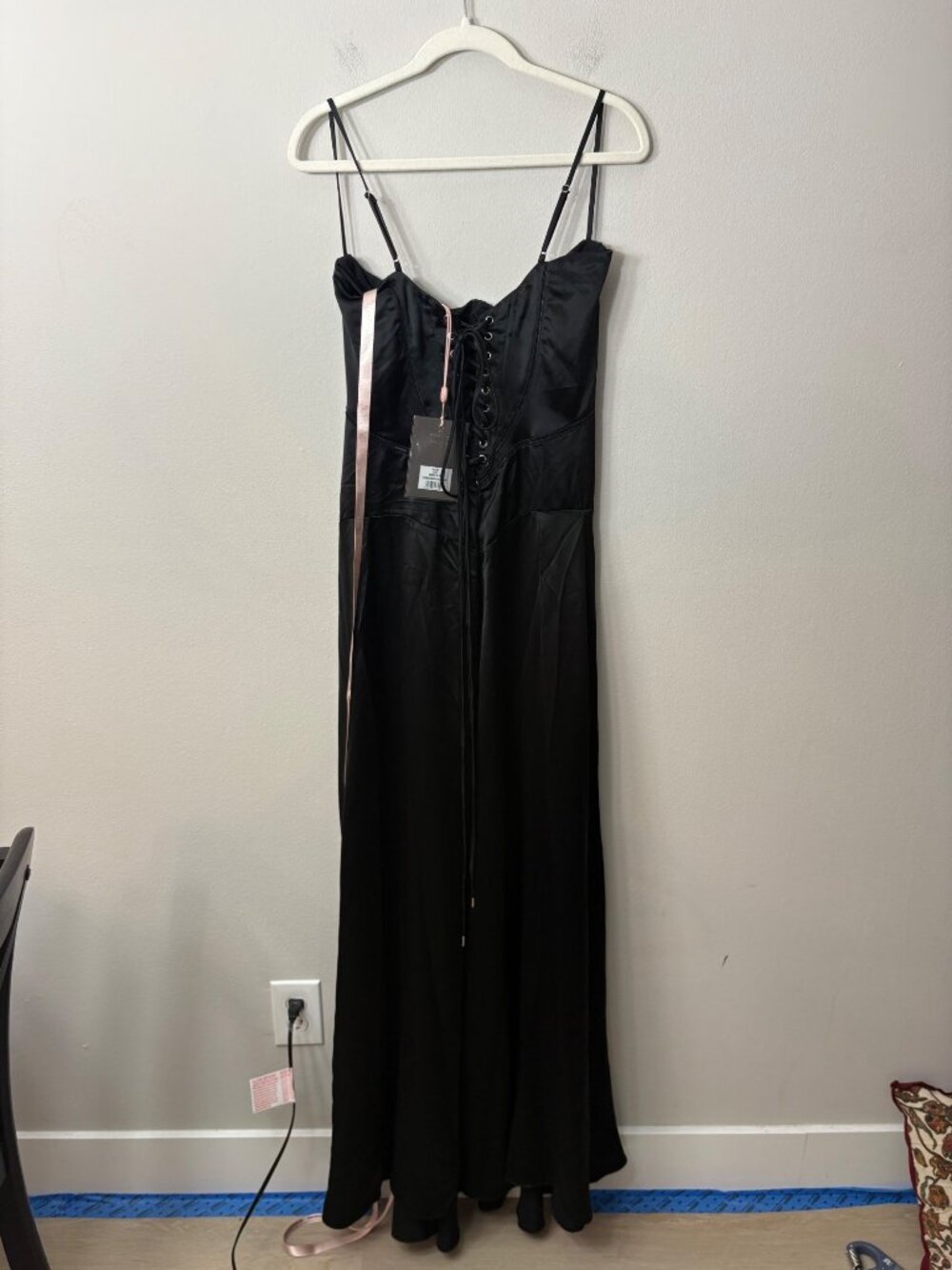 NEW House of CB Anabella Satin Corset Lace-Up Maxi Dress Evening Gown Black - Picture 5 of 16